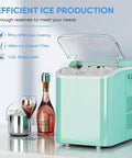Portable Ice Maker with Self Cleaning System and Scoop Delivers Fresh Ice in Under 6 Minutes for Any Countertop, teal color, small design.