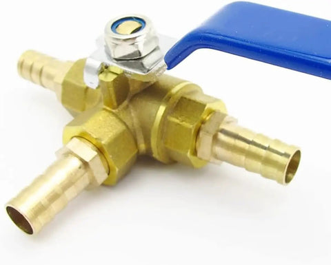 Brass L Port Ball Valve Connector For Garden Irrigation With 90 Degree Rotating Hose Barb Fitting Heavy Duty 20mm Fit Durable Garden Water Control Valve 1 Piece, blue handle