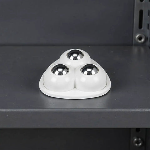 12pcs Adhesive Furniture Casters 360 Degree Swivel Wheels, white base with three silver spherical wheels, suitable for smooth movement.