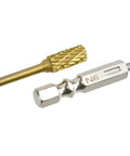 Top Shelf Tungsten Carbide Rotary Burrs With Kickin Cutting Speed And Quarter Inch Hex Shank, showing detailed cutting tool.