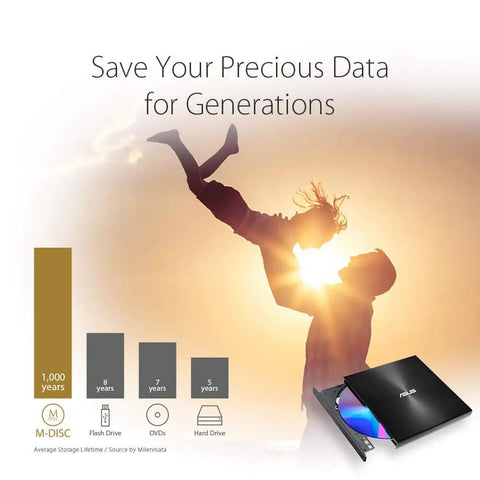 ZenDrive Ultra Slim External DVD Burner Drive RW With M Disc Support For Mac And Windows Nero Back It Up For Android Includes USB Two Point Zero And Type C Cables For Easy Plug And Play, black slim external drive with open tray and disc