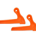 V Push Sticks 2-Pack Ergonomic Table Saw And Jointer Safety Tools That Guide Your Wood Like A Pro, shown in bright orange plastic.