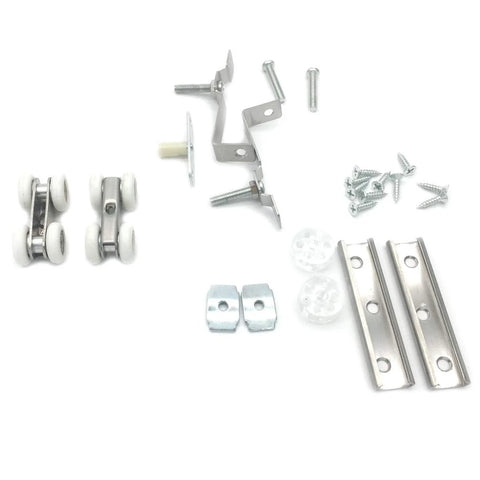 Zinc Alloy Four Wheel Metal Hanging Sliding Wardrobe Closet Door Rollers Set Pulley Hardware with accessories and screws.