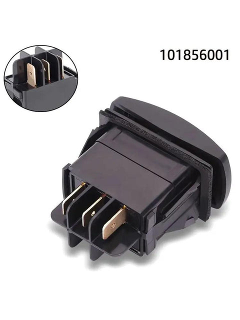 Black Reverse Switch For Golf Cart Club Car DS Part 101856001 with prongs visible, detailed view inset, durable OE style