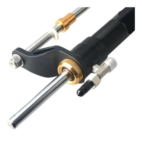 Close-up of Hydraulic Boat Steering Kit For Marine Steering System With Cylinder Helm Pump Fits Tillers Up To 90HP