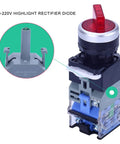 Two Pack Heavy Duty Latching Rotary Selector Switch With 110V LEDs, 22mm Panel Mount, 2 Positions, 1 NO 1 NC, installed close-up