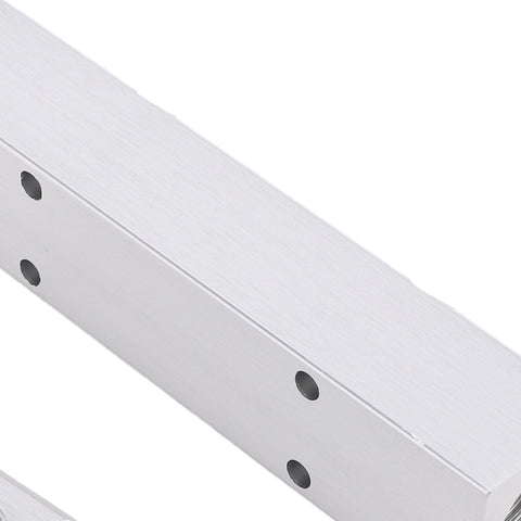 Side view of the Four Way Six Port Aluminum Air Manifold Air Distribution Block One Quarter Inch NPT Output And One Half Inch NPT Supply Port