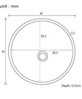 Slick Gold Polish 304 Stainless Steel Round Vessel Sink Built Different Undercounter Basin dimensions diagram, depth 13.5cm.