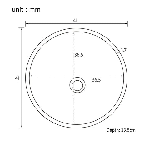 Slick Gold Polish 304 Stainless Steel Round Vessel Sink Built Different Undercounter Basin dimensions diagram, depth 13.5cm.