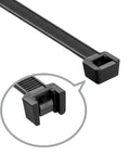 Close-up of black Heavy Duty Zip Ties Assorted Pack 6 Inch 40Lb 8 Inch 50Lb 12 Inch 50Lb Nylon 66 UV Resistant Indoor Outdoor Cable Ties