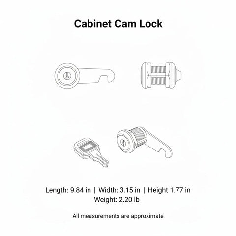 Illustration of Cabinet Cam Lock Replacement For Office Desks And Wardrobes, Zinc Alloy Silver Finish with key components
