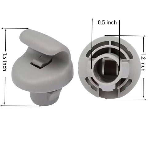 Car Sun Visor Clip Retainer Hook Set Two Pack Gray Durable Plastic Visor Clip For Nissan 350Z Frontier Versa Note Infiniti FX45 G35 96409BC402 96409EA00A Replacement Part Easy Install with dimensions 1.4 inch height and 0.5 inch width.