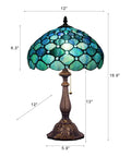 Sea Blue Pear Stained Glass Shade Tiffany Style Table Lamp with 12 Inch Wide 19 Inch Tall Antique Bronze Base UL Listed Reading Light