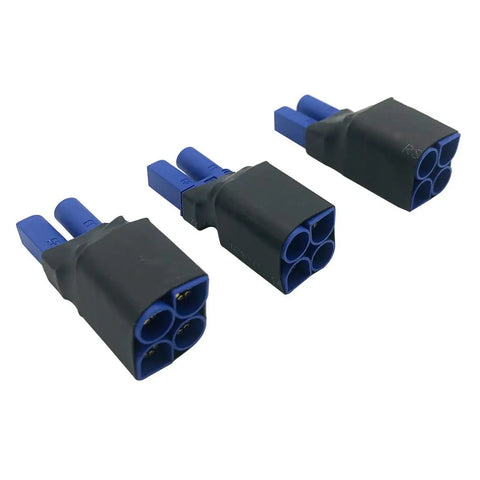 3-Piece EC5 Series RC Battery Adapter Kit for Quadcopters and Multirotors, Converts One Female EC5 to Two Male Plugs, black and blue connectors