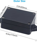 IP65 Waterproof ABS Plastic Project Box Junction Enclosure Built Tough For DIY Electronics Power Housing With Fixed Ear 3 Point 3 X 2 Point 3 X 1 Point 3 Inches Black Indoor Outdoor Rugged Ready, outer size diagram