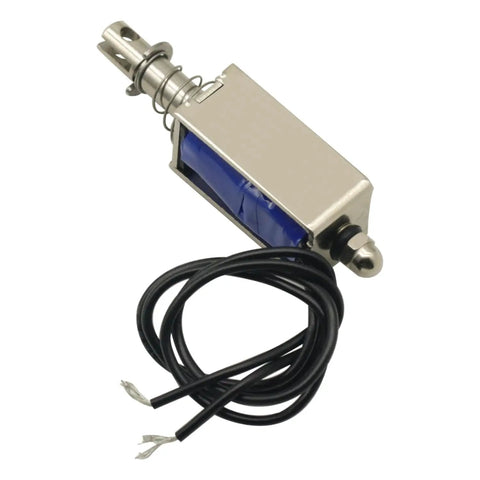 Duo Pack 12V DC Solenoids With 5N Force And 10mm Stroke, 300mA Pull Push Type Electromagnets, 6x58mm Plunger, close-up view