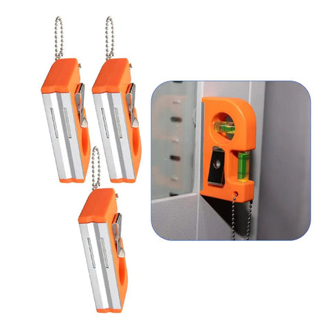Spirit Level Tool Small Pocket Level with 2 Bubble Spirit Leveler Metal Keychain 3PCS shown in orange color with vials.