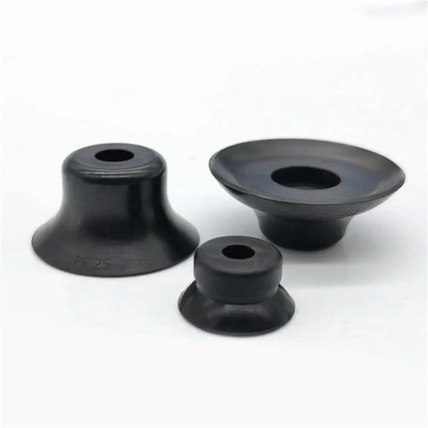 Three gray silicone industrial suction cups, part of Industrial Pneumatic Manipulator Vacuum Suction Cup For PF PFG PA Lines.