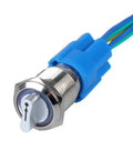 22mm Latching Selector Rotary Switch Three Position With 2NO 2NC Contacts, 12-24VDC, waterproof, metal body with blue socket