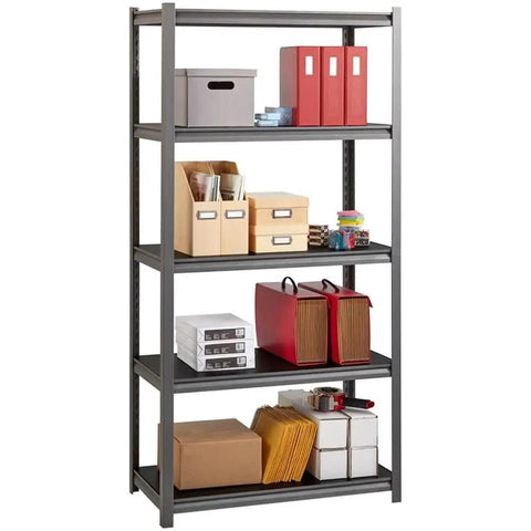 Bulletproof 3200 Lb Riveted Metal Shelving Unit 72 X 36 X 18 Inches Heavy Duty Steel Frame With Black Laminate Shelves Gunmetal Gray Finish Built Like A Tank For Garage Storage
