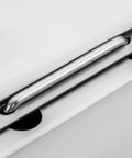 Close-up of metal handle on Heavy Duty Commercial Fryer Oil Filter Cart With Foldable Design Efficiently Cleans Cooking Oil For Restaurants Remove Impurities Fast Using High Capacity Separator System For Deep Fryers Keep Your Kitchengrime Free.
