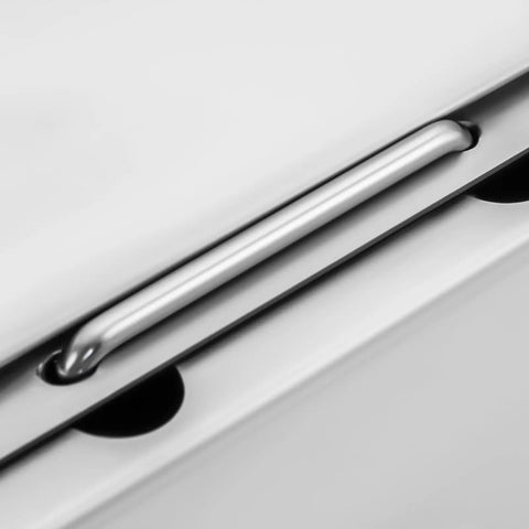 Detail of Heavy Hitter Commercial Fryer Oil Filter Cart stainless steel handle and streamlined design for easy use.