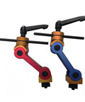 Heavy Duty Adjustable CNC Mill Work Stop Locator For Precision Workpiece Positioning, red and blue models with adjustable angles.