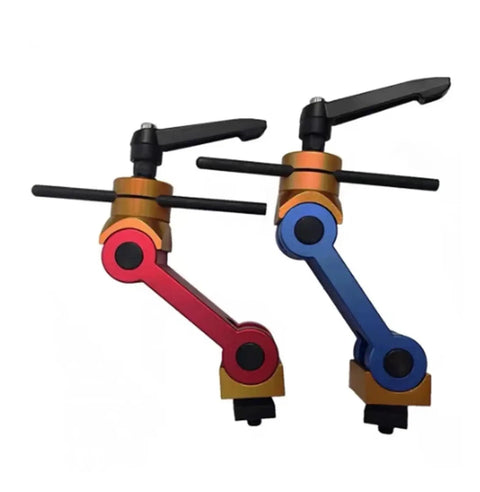 Heavy Duty Adjustable CNC Mill Work Stop Locator For Precision Workpiece Positioning, red and blue models with adjustable angles.