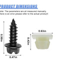 Four Piece Heavy Duty License Plate Screw Kit Rustproof Zinc Plated Auto Fasteners with dimensions 0.99x0.47 inches and nylon collars.
