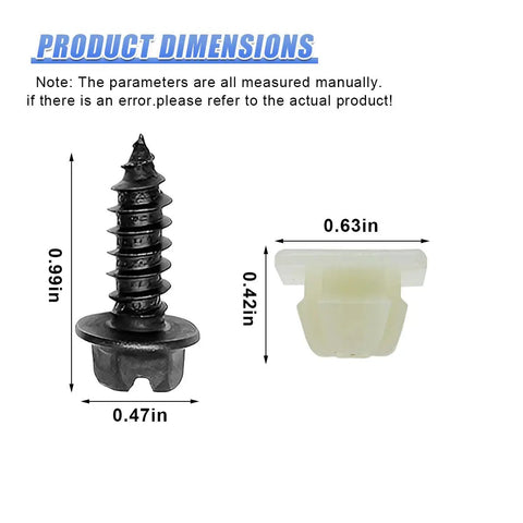 Four Piece Heavy Duty License Plate Screw Kit Rustproof Zinc Plated Auto Fasteners with dimensions 0.99x0.47 inches and nylon collars.