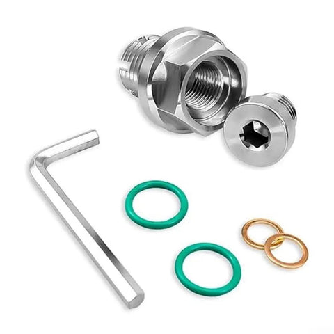 Heavy Duty Self Tapping Oil Drain Plug Repair Kit For Cars And Trucks With Stainless Steel Double Step Bolt Fix Stripped Oil Pan Threads Without Replacement On 16mm By 1.5 Vehicles That Need Quick Driveway Fixes, stainless steel repair kit with washers and hex key