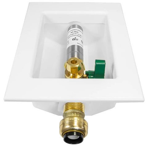 Push Fit Ice Maker Outlet Box With 1/2 Inlet, 1/4 In OD Outlet Compression, Preinstalled Brass Valve, Copper Hammer Arrestor