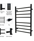 Wall Mounted Heated Towel Rack With Built In Timer And LED Indicator In Matte Black Electric Stainless Steel Towel Warmer For Bathroom