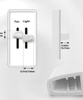 Two white replacement dimmer knobs for fan and light controls; front view with dimensions
