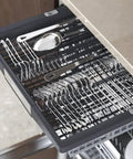 Swedish Engineered Integrated Dishwasher 60 Cm Wide Silent Heavy Duty with neatly arranged silverware rack.