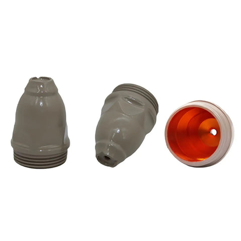 Premium LGK100 And LGK120 Plasma Cutting Nozzle 1.5mm Copper Torch Consumable with grey and orange finishes.
