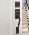Sick Matte Black Exterior Door Handle Set With Left Hand Wave Lever And Deadbolt Lock Adjustable Latch on door