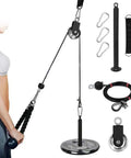 360 Degree Rotation Pulley Cable Machine Attachment For Home Gym A Beast Of A Setup Built With Detachable Heavy Duty Steel And Smooth Roller For Quiet Easy Install And Full Body Strength Training Of Back Shoulders Arms, pulley kit with base, cable, straps and clips