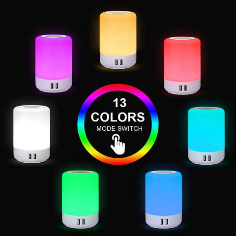 Touch Night Light Table Lamp With 4 USB Ports, Dimmable Warm White And 13 RGB Colors showing color options and USB ports