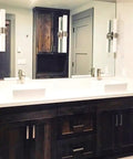 Real Deal Charcoal Reactive Water Based Interior Wood Stain Offering Smoky Weathered Undertones A Totally Voc Free Mix For Modern Rustic Industrial Builds Give Your Next Project Some Serious Kick Bulk Size Ready bathroom with dark wood vanity and modern fixtures.