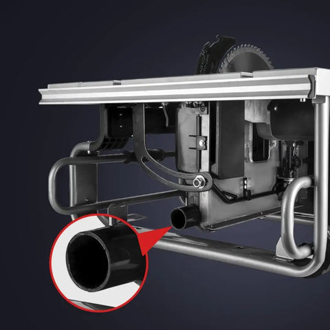 Portable Benchtop Table Saw With 5500 Rpm High Speed Motor showing the motor compartment and exhaust port for efficient woodworking.