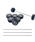 8 Pack RC Car Wheels With Rubber Tires And Metal Axles For DIY Toy Builds, showing six wheels and two assembled axles