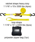 Heavy Duty Ratchet Tie Down Straps 4 Pack 1 Inch Wide By 15 Feet Long 3300 Lbs Breaking Strength Durable Polyester Webbing