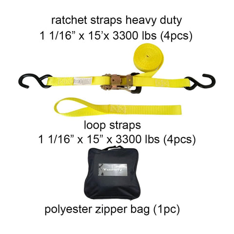 Heavy Duty Ratchet Tie Down Straps 4 Pack 1 Inch Wide By 15 Feet Long 3300 Lbs Breaking Strength Durable Polyester Webbing