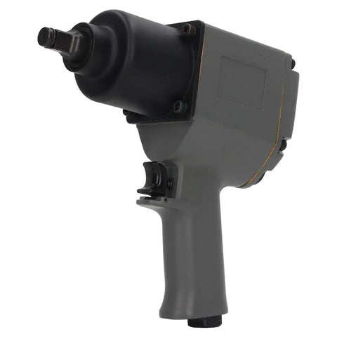 Heavy Duty Half Inch Air Impact Wrench Featuring Hella Powerful Pneumatic Torque Up To 850 Nm With Complete Socket Set For Rock Solid Automotive Repair And Garage Mechanics Work, angled view showing handle and socket.