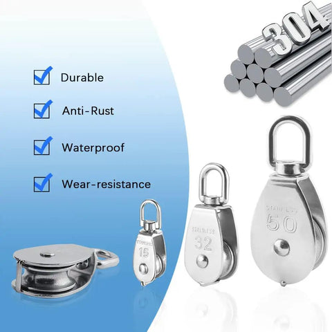 M50 Single Pulley Blocks Two Pack Beefy Heavy Duty Stainless Steel Roller with durability features and 304 steel design