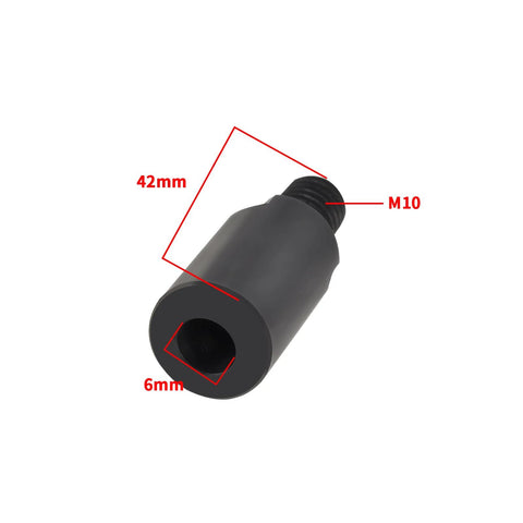 Angled view of black metal M10 blade sleeve coupling for angle grinder; 42mm outer diameter, 6mm bore
