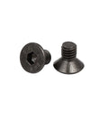 M3x5mm Black Nickel Plated Grade 10.9 Flat Head Hex Socket Cap Screw Bolts, 50pcs Set For Electronics, DIY Projects, Enclosures, RC, Automotive, And General Hardware Applications, showing front and side view of two screws