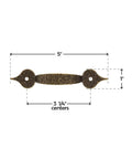 Antique Brass Hammered Drawer Pull With 3 1/4 Inch Centers, 5 Inch Width And 1 Inch Height, Vintage Reproduction Furniture Hardware