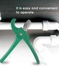 PVC Pipe Cutter With Ratchet Mechanism, Aluminum Alloy Body in green, ergonomic handle, beside PVC pipes